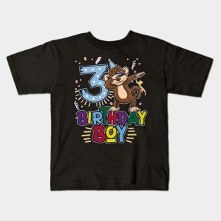 Funny Birthday Gift 3 year old Boy Dabbing Monkey T-Shirt Kids T-Shirt